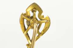 14K Yellow Gold Art Nouveau Ornate Seed Pearl Curvy Stick Pin