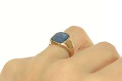 14K Yellow Gold 1960's Squared Blue Agate Statement Ring