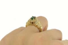 14K Yellow Gold 1.60 Ctw Natural Emerald Diamond Halo Ring