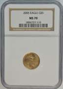Perfect NGC MS70 graded 2005 $5 American Gold Eagle coin