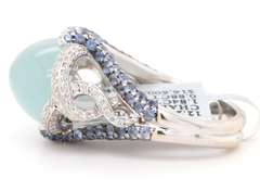 New 12.20ct Chalcedony 1.84ctw Sapphire and 0.88ctw Diamond Frame Ring in 18K