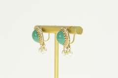 14K Yellow Gold Victorian Turquoise Seed Pearl Screw On Earrings