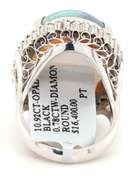 New 10.92ct Black Opal and 0.78ctw Diamond Frame Ring in Platinum