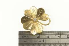 14K Yellow Gold Diamond Clover Shamrock Good Luck Pin/Brooch