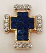 14kt Solid Gold, Blue Sapphire, & Diamond Cross Pendant
