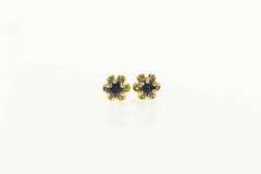 14K Yellow Gold Retro Round Sapphire Solitaire Stud Earrings
