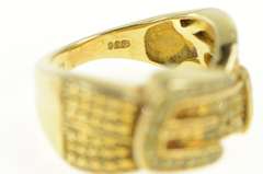 Sterling Silver Pave Yellow Diamond Encrusted Belt Buckle Ring