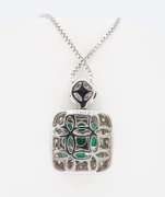 Diamond & Emerald Pendant Necklace made in 18k White Gold