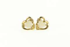 14K Yellow Gold Heart Opal Diamond Accent Love Stud Earrings