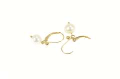 14K Yellow Gold Pearl Inset Classic Dangle Lever Back Earrings