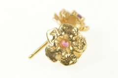 14K Yellow Gold Natural Ruby 3D Rose Flower Statement Stud Earrings