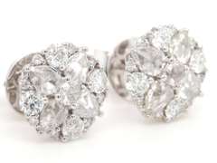 New 2.05ctw Pear Shape Rose Cut and Round Diamond Stud Earrings in 18K