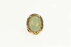 14K Yellow Gold 1940's Green Jasper Cabochon Cocktail Ring