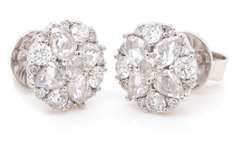 New 2.04ctw Pear Shape Rose Cut and Round Diamond Stud Earrings in 18K