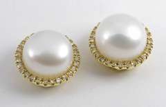 Proper Pearl & Diamond Stud Earrings in 14K YG