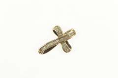 10K Yellow Gold Pave Baguette Diamond Curvy Cross Faith Pendant