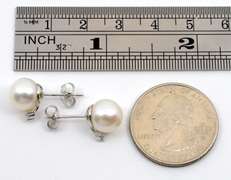 Charming Pearl & Diamond Stud Earrings in 14K WG