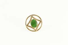 14K Yellow Gold 1960's Jade Oval Geometric Circle Lapel Pin/Brooch