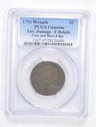 F Details 1793 Flowing Hair Large Cent Wreath Vine & Bars Edge PCGS