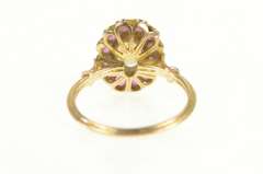 14K Yellow Gold 1.35 Ctw Victorian Natural Opal Ruby Halo Ring