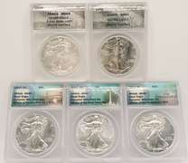 5 MS69 ASE silver coins