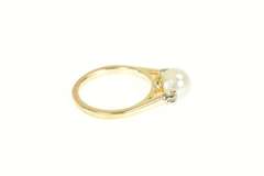 14K Yellow Gold 1950's Classic Pearl Diamond Accent Statement Ring