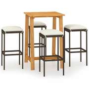 5 Piece Garden Bar Set with Cushions Brown