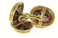 14K Yellow Gold Victorian Oval Garnet Scroll Engraved Cuff Links