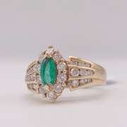18kt Solid Yellow Gold, Emerald, and Diamond Ring