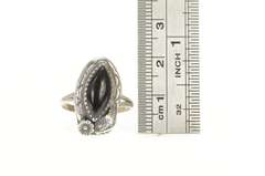 Sterling Silver Black Onyx Southwestern Artisan Leaf Feather Ring