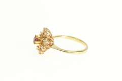 14K Yellow Gold Round Ruby Diamond Halo Retro Statement Ring