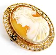 Antique Large 10K Gold Cameo Pin/Pendant
