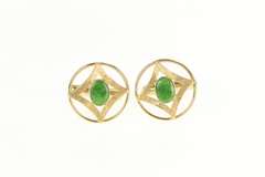 14K Yellow Gold 1960's Geometric Jade Ornate Retro Men's Cuff Links