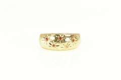 14K Yellow Gold Diamond Cut Flower Pattern Enamel Domed Ring