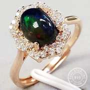 GENUINE ETHIOPIAN BLACK OPAL & CREATED WHITE TOPAZ 1.00CT SILVER RING