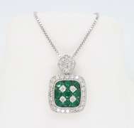 Diamond & Emerald Pendant Necklace made in 18k White Gold