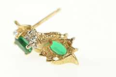 14K Yellow Gold Oval Syn. Emerald Diamond Accent Stud Earrings