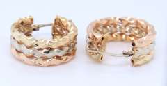 Handsome Tri Color Gold Twisted Hoop Earrings