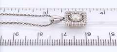 Sparkling White Gold Princess Cut Diamond in Square Halo Diamond Pendant on Chain