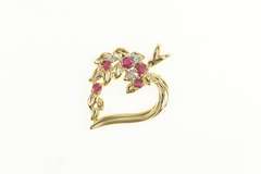 14K Yellow Gold Ruby Diamond Cluster Heart Love Symbol Pendant