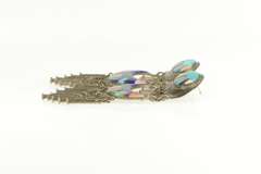Sterling Silver Southwestern Turquoise Lapis Inlay Fringe Earrings