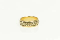 14K Yellow Gold 6.9mm Ornate Floral Pattern Wedding Band Ring