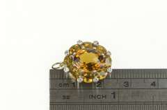 14K White Gold Oval Faceted Smoky Quartz Diamond Halo Pendant