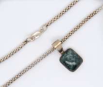 Vintage 925 Sterling Silver Malachite Pendant on Popcorn Chain Necklace