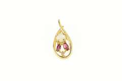 14K Yellow Gold Opal Ruby Diamond Accent Curvy Cluster Pendant