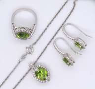 925 Sterling Silver Green Cubic Zirconia Pendant on Chain with Ring and Matching Earrings