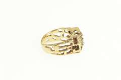 14K Yellow Gold 1960's Diamond Raw Textured Nugget Squared Ring