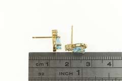 14K Yellow Gold Pear Blue Topaz Diamond Cluster Stud Earrings