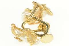 14K Yellow Gold Blister Pearl Ornate Vine Wrap Screw Back Earrings