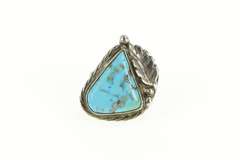 Sterling Silver Native American Turquoise Leaf Statement Ring
